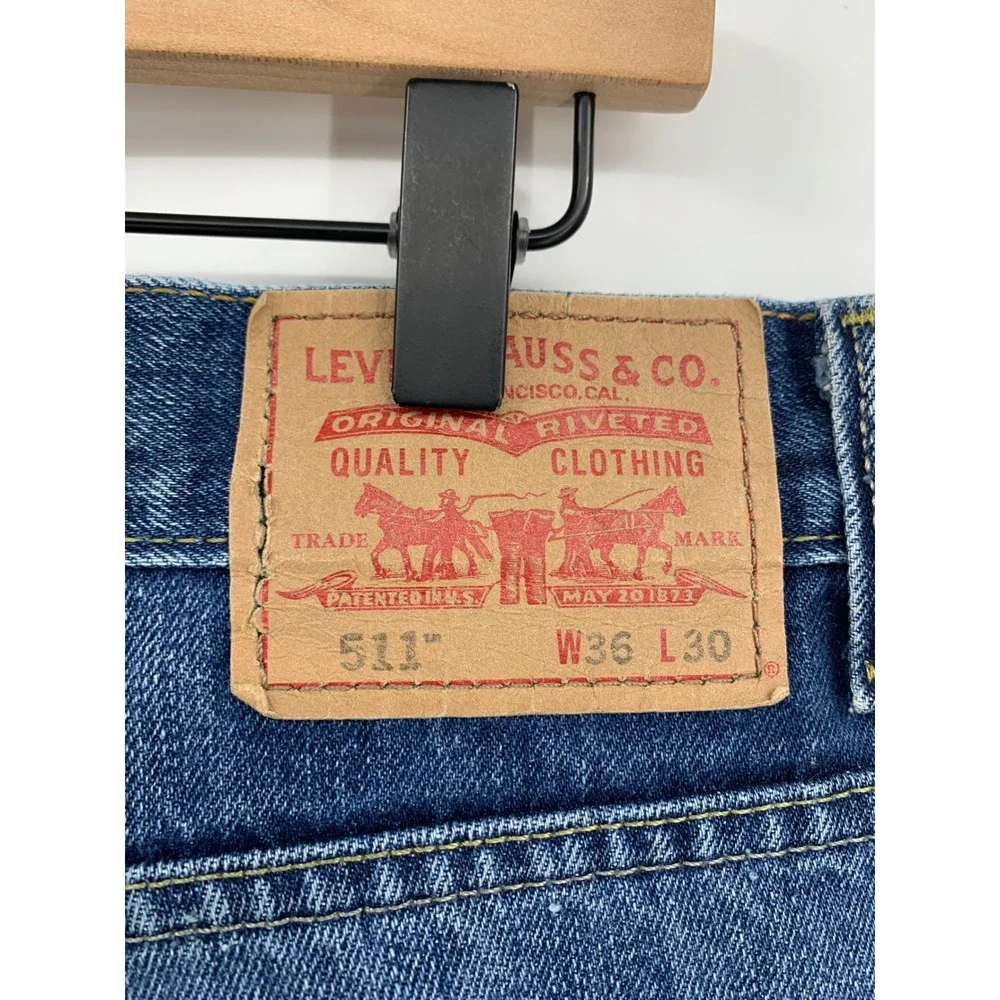 Vintage Levis 511 Jeans Men 36x30 Blue Skinny Fit Cotton Fade Denim Pants